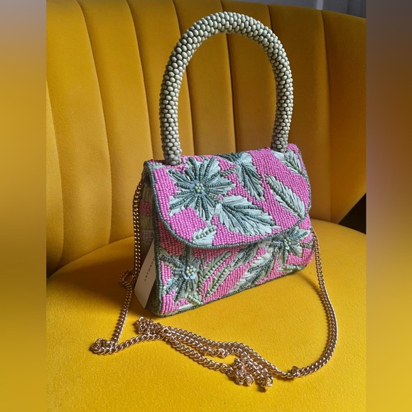 Anthropologie Handbags - Anthropologie NWT beaded small bag pink green